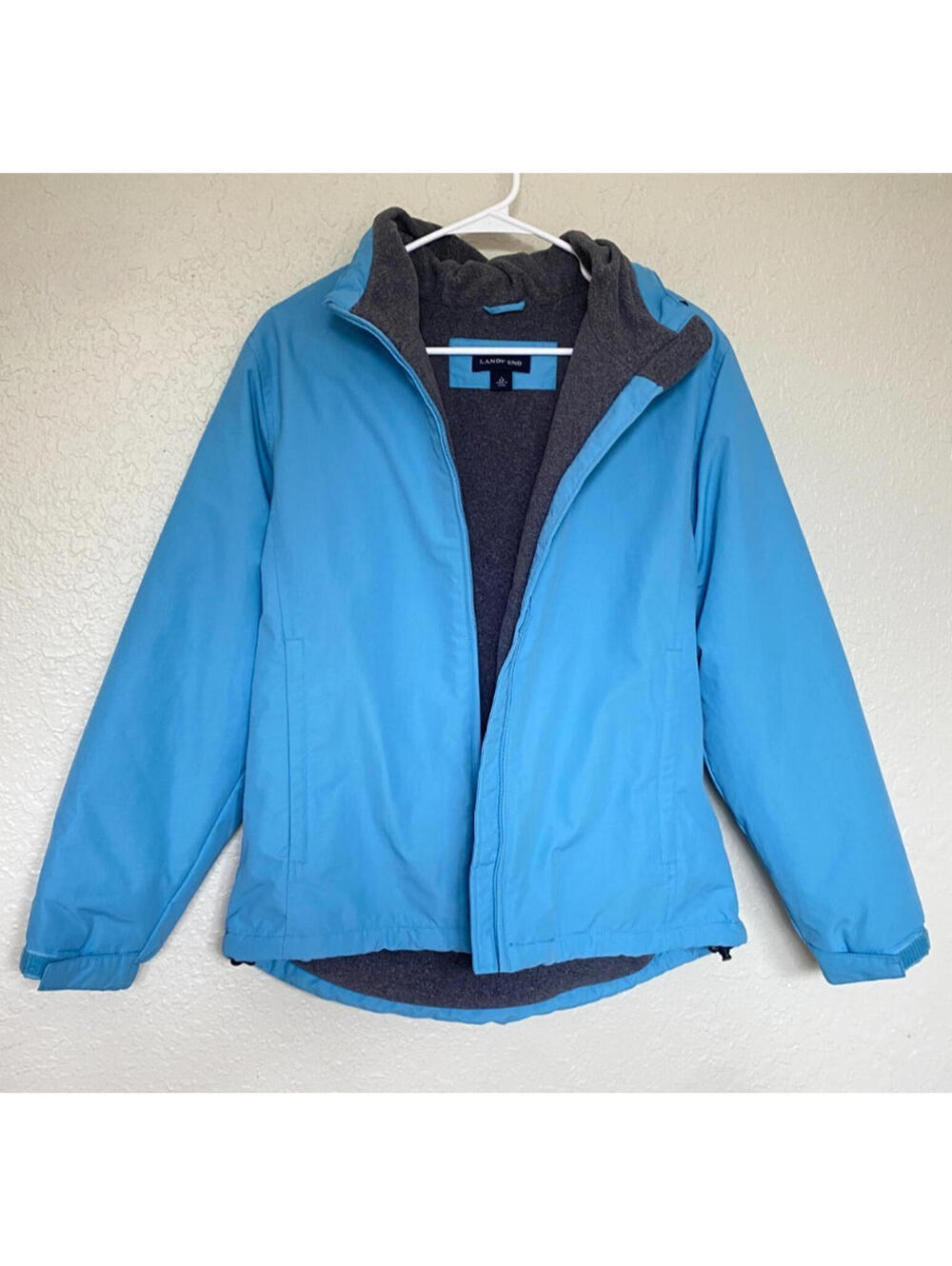 Lands End Thermachec Hooded waterprooff Coat Jacket women M Pockets Fleece 6-8